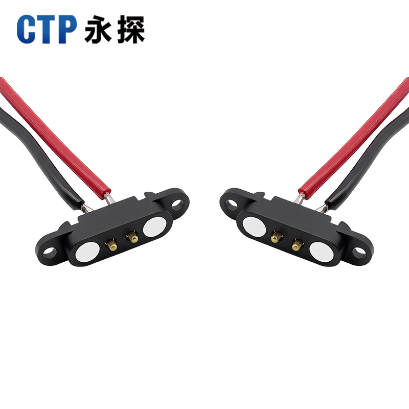 永探2PIN帶耳磁吸連接器帶焊線
